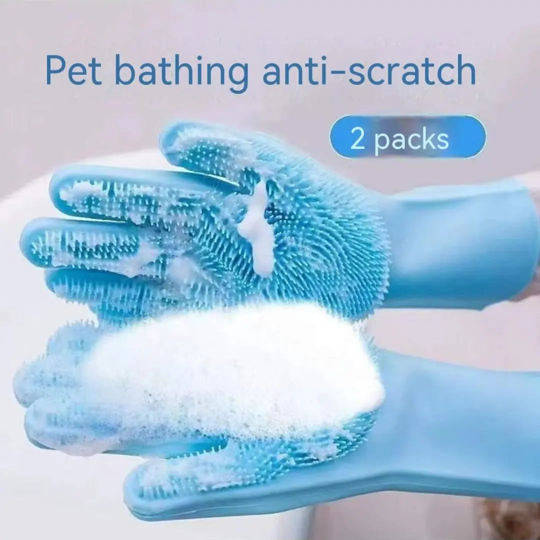 Professional Pet Bathing Gloves for Dogs and Cats - Anti-Scratch and Bite Protection, Extended Cleaning Brush, Essential Grooming Tool, and Paw Cleaner