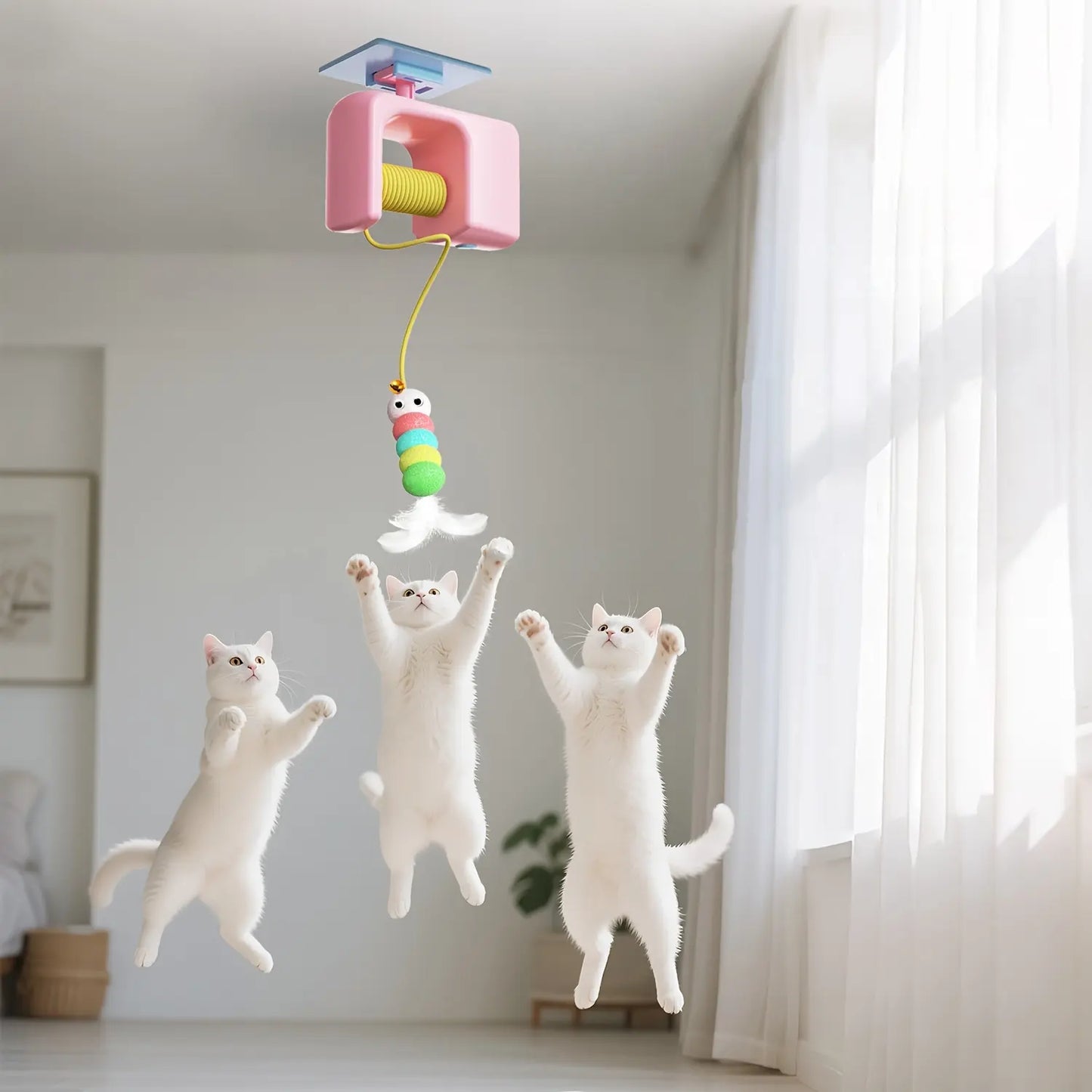 Automatic Interactive Cat Toy with Motion-Activated Rolling Ball and Hanging Wand for Engaging Indoor Play