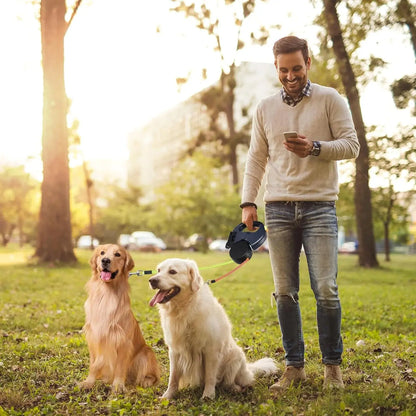 Flexipaw™ Dual Retractable Dog Leash with 360° Tangle-Free Design and Reflective Double Lead