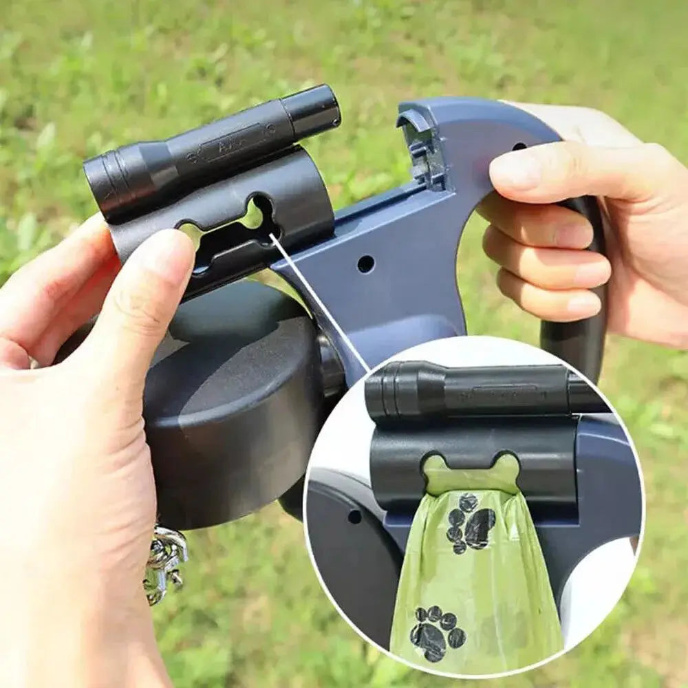 Flexipaw™ Dual Retractable Dog Leash with 360° Tangle-Free Design and Reflective Double Lead
