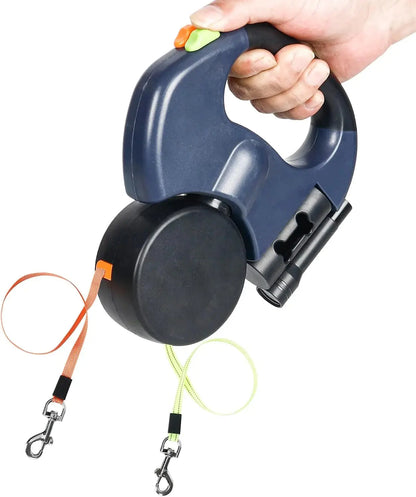 Flexipaw™ Dual Retractable Dog Leash with 360° Tangle-Free Design and Reflective Double Lead