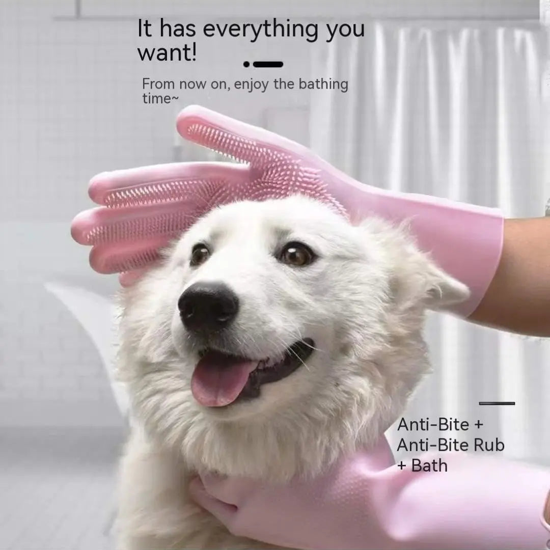 Professional Pet Bathing Gloves for Dogs and Cats - Anti-Scratch and Bite Protection, Extended Cleaning Brush, Essential Grooming Tool, and Paw Cleaner