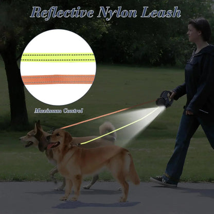 Flexipaw™ Dual Retractable Dog Leash with 360° Tangle-Free Design and Reflective Double Lead