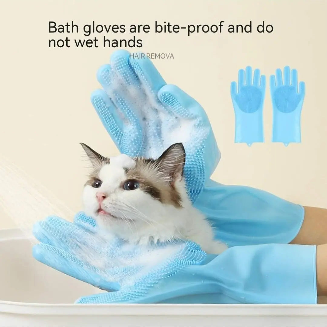 Professional Pet Bathing Gloves for Dogs and Cats - Anti-Scratch and Bite Protection, Extended Cleaning Brush, Essential Grooming Tool, and Paw Cleaner